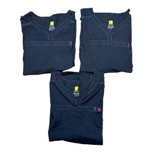 WonderWink WonderFLEX Womens 5XL Scrub Top Black Nursing 2 Pockets Lot Of 3